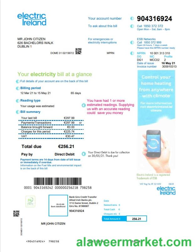Ireland Electric Ireland utility bill